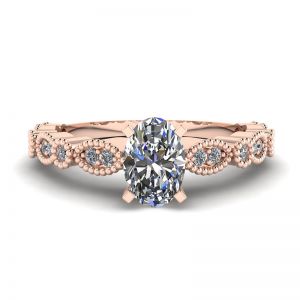 Anel de diamante oval estilo romântico ouro rosa