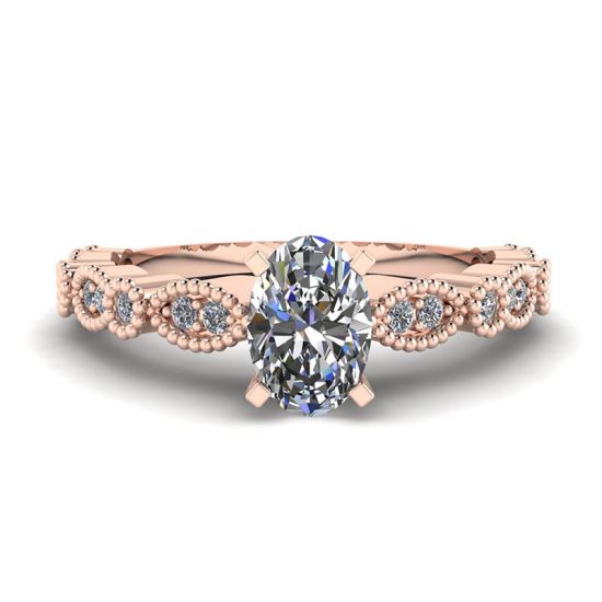 Anel de diamante oval estilo romântico ouro rosa, Ampliar imagem 1