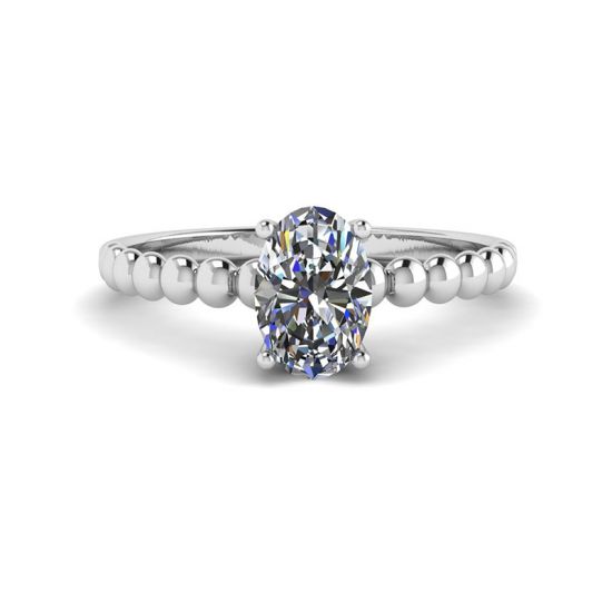 Diamante oval em anel de ouro branco 18K frisado, Imagem 1