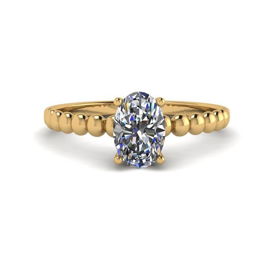Diamante oval em anel de ouro amarelo 18K frisado, Ampliar imagem 1