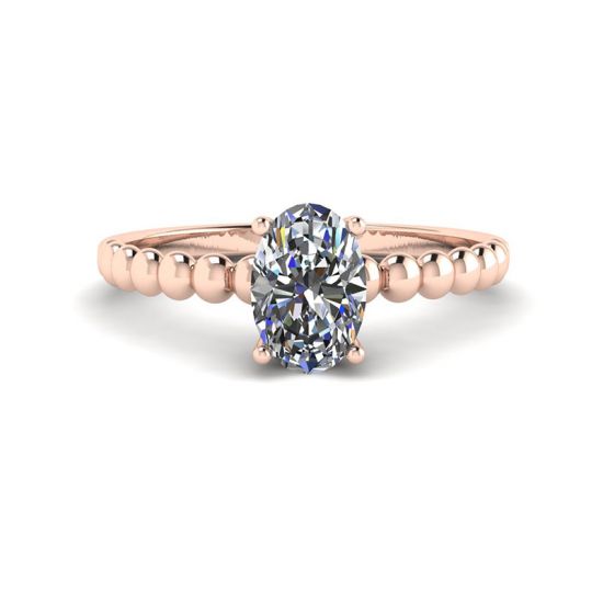 Diamante oval em anel de ouro rosa 18K frisado, Imagem 1