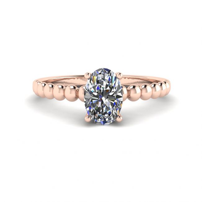 Diamante oval em anel de ouro rosa 18K frisado