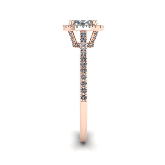 Anel com lapidação oval Halo Diamond em ouro rosa 18K,  Ampliar imagem 3