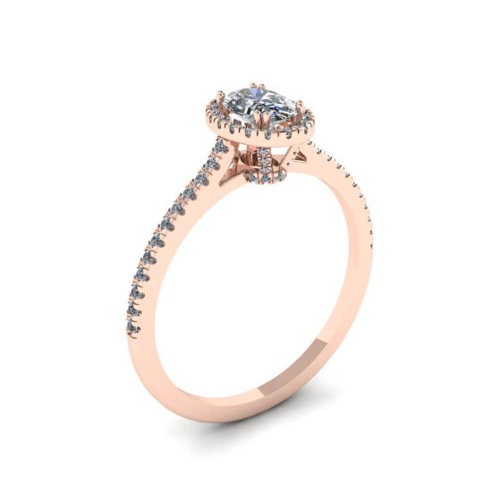 Anel com lapidação oval Halo Diamond em ouro rosa 18K,  Ampliar imagem 4