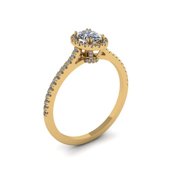 Anel com corte oval Halo Diamond em ouro amarelo 18K,  Ampliar imagem 4