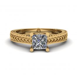 Anel de diamante estilo oriental corte princesa ouro amarelo 18 quilates
