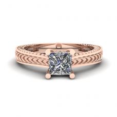 Anel de diamante estilo oriental corte princesa ouro rosa 18 quilates