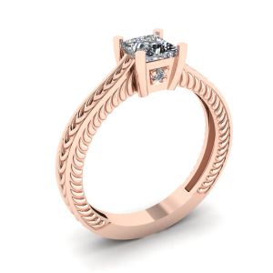 Anel de diamante estilo oriental corte princesa ouro rosa 18 quilates - Foto 3