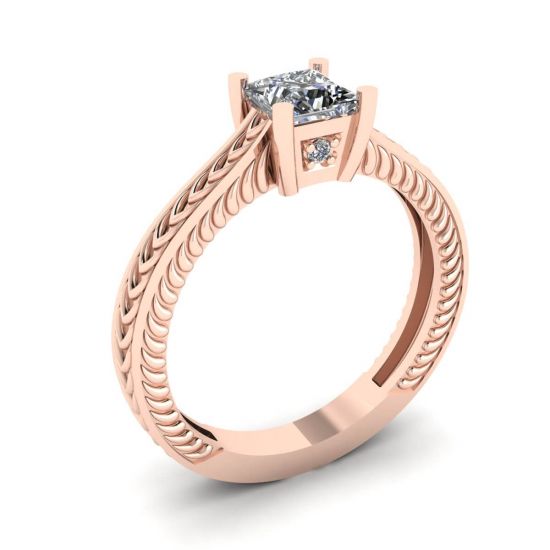 Anel de diamante estilo oriental corte princesa ouro rosa 18 quilates,  Ampliar imagem 4