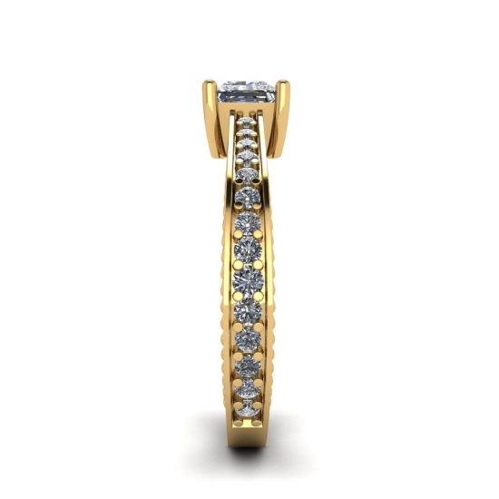 Anel de diamante princesa estilo oriental com pavê em ouro amarelo 18K, More Image 1