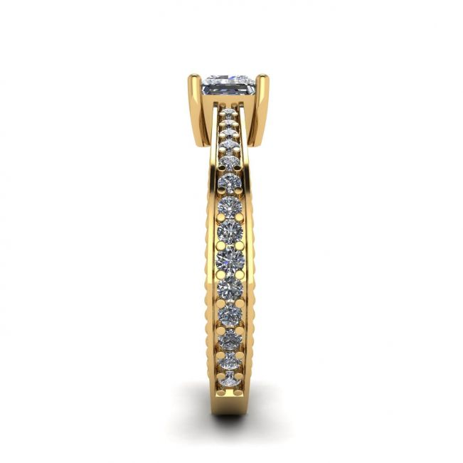 Anel de diamante princesa estilo oriental com pavê em ouro amarelo 18K - Foto 2