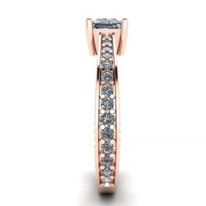 Anel de diamante princesa estilo oriental com pavê em ouro rosa 18K - Foto 2