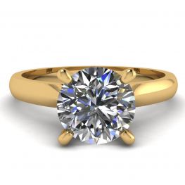 Anel de diamante clássico com um diamante em ouro amarelo