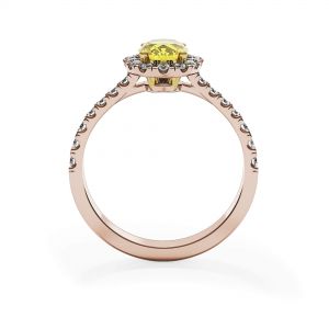 Anel de diamante amarelo oval de 1,13 quilates com halo de ouro rosa - Foto 1