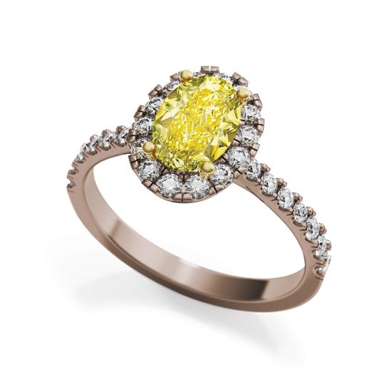Anel de diamante amarelo oval de 1,13 quilates com halo de ouro rosa, More Image 1
