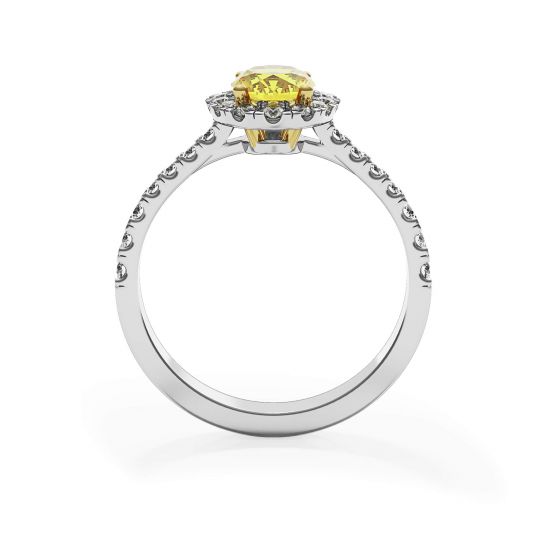 Anel de diamante amarelo oval de 1,13 quilates com halo de diamante, More Image 0