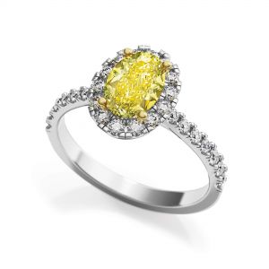Anel de diamante amarelo oval de 1,13 quilates com halo de diamante - Foto 2