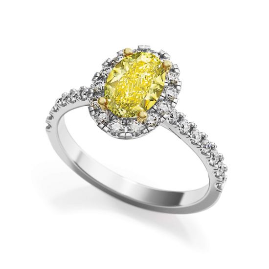 Anel de diamante amarelo oval de 1,13 quilates com halo de diamante,  Ampliar imagem 3