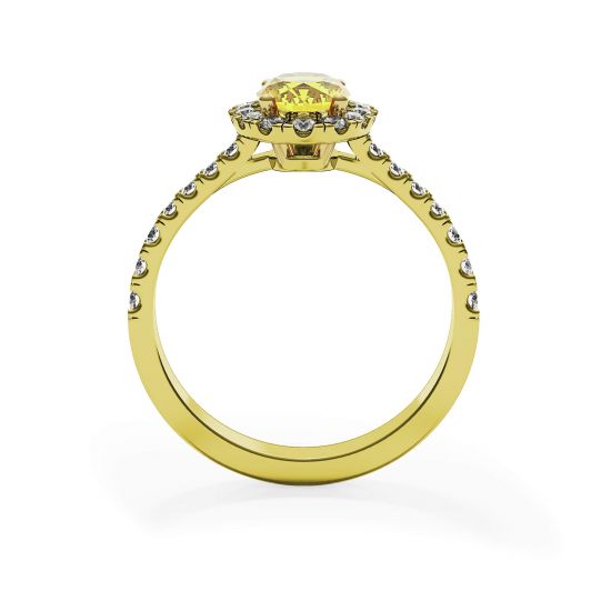 Anel de diamante amarelo oval de 1,13 quilates com halo de ouro amarelo,  Ampliar imagem 2