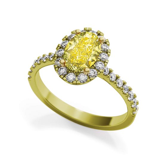 Anel de diamante amarelo oval de 1,13 quilates com halo de ouro amarelo, More Image 1
