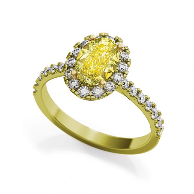 Anel de diamante amarelo oval de 1,13 quilates com halo de ouro amarelo - Foto 2