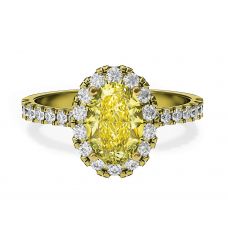 Anel de diamante amarelo oval de 1,13 quilates com halo de ouro amarelo