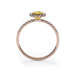 Almofada anel de diamante amarelo de 0,5 quilates com halo de ouro rosa - Foto 1