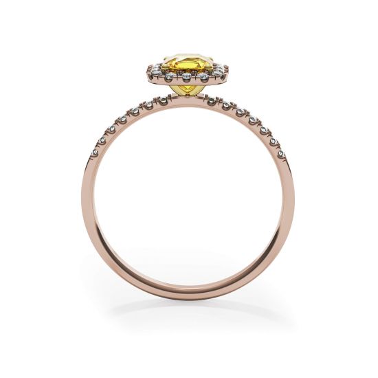 Almofada anel de diamante amarelo de 0,5 quilates com halo de ouro rosa,  Ampliar imagem 2