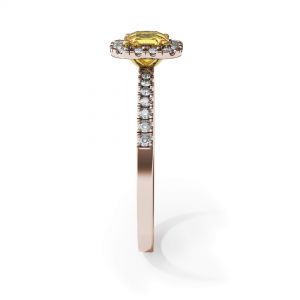 Almofada anel de diamante amarelo de 0,5 quilates com halo de ouro rosa - Foto 2