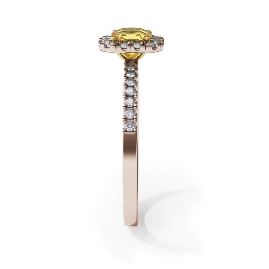 Almofada anel de diamante amarelo de 0,5 quilates com halo de ouro rosa, More Image 1