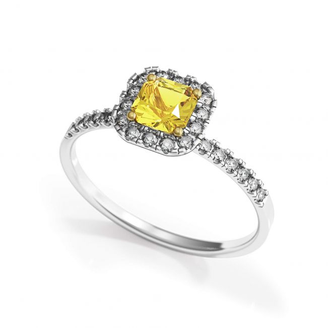 Almofada Anel de Diamante Amarelo de 1/2 ct com Halo - Foto 3