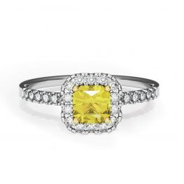 Almofada Anel de Diamante Amarelo de 1/2 ct com Halo