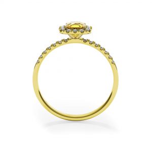 Almofada anel de diamante amarelo de 0,5 quilates com halo de ouro amarelo - Foto 1