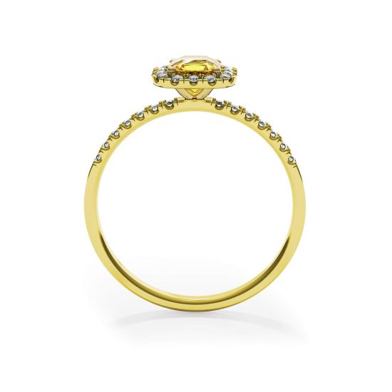 Almofada anel de diamante amarelo de 0,5 quilates com halo de ouro amarelo,  Ampliar imagem 2