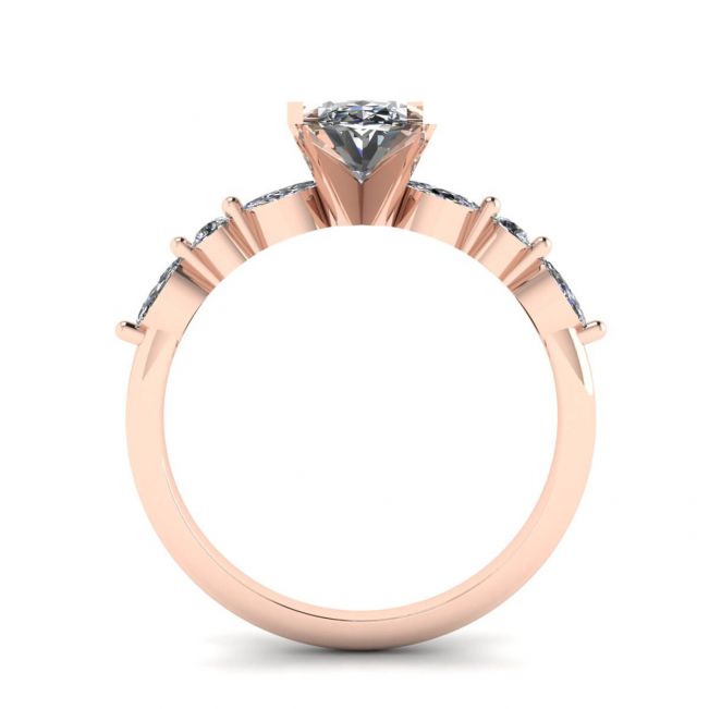 Anel oval com diamante lateral marquise e pedras redondas ouro rosa - Foto 1