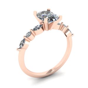 Anel oval com diamante lateral marquise e pedras redondas ouro rosa - Foto 3