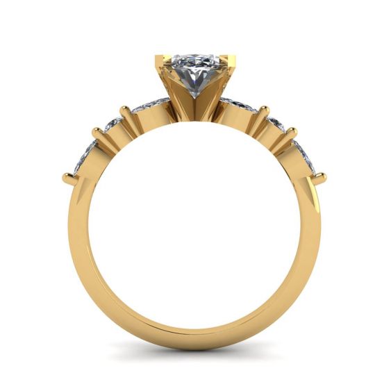 Marquise oval com diamante lateral e anel de pedras redondas ouro amarelo, More Image 0
