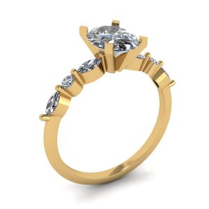 Marquise oval com diamante lateral e anel de pedras redondas ouro amarelo - Foto 3