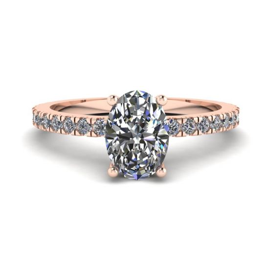 Anel de diamante oval com pavê em ouro rosa, Ampliar imagem 1