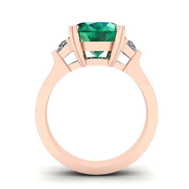 Anel de esmeralda oval com meia-lua e diamantes em ouro rosa - Foto 1