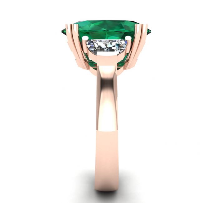 Anel de esmeralda oval com meia-lua e diamantes em ouro rosa - Foto 2