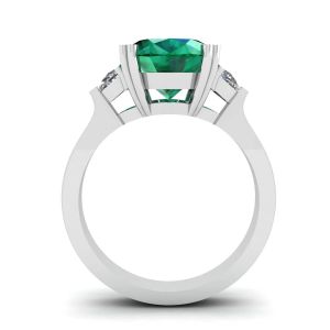 Anel de diamantes de esmeralda oval com lado meia-lua - Foto 1