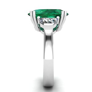 Anel de diamantes de esmeralda oval com lado meia-lua - Foto 2