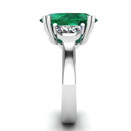 Anel de diamantes de esmeralda oval com lado meia-lua,  Ampliar imagem 3