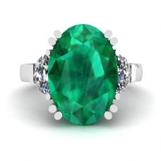 Anel de diamantes de esmeralda oval com lado meia-lua