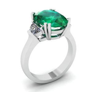 Anel de diamantes de esmeralda oval com lado meia-lua - Foto 3