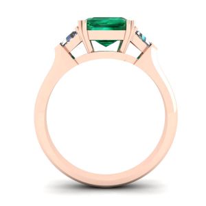 Anel de esmeralda de 3 quilates com diamantes laterais triangulares em ouro rosa - Foto 1