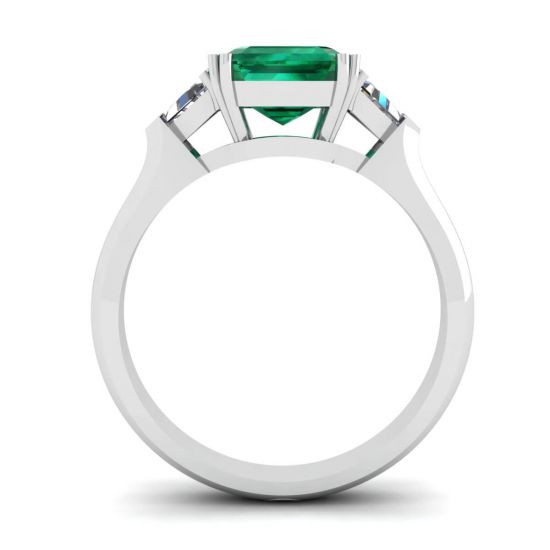 Anel de diamantes de esmeralda de 3,31 quilates e trilhões laterais,  Ampliar imagem 2