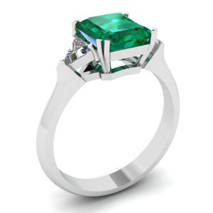 Anel de diamantes de esmeralda de 3,31 quilates e trilhões laterais - Foto 3