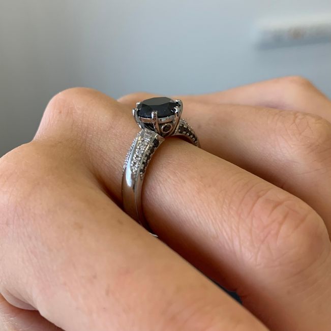 Diamante preto de 6 pinos com anel Pave de duas cores ouro rosa - Foto 4
